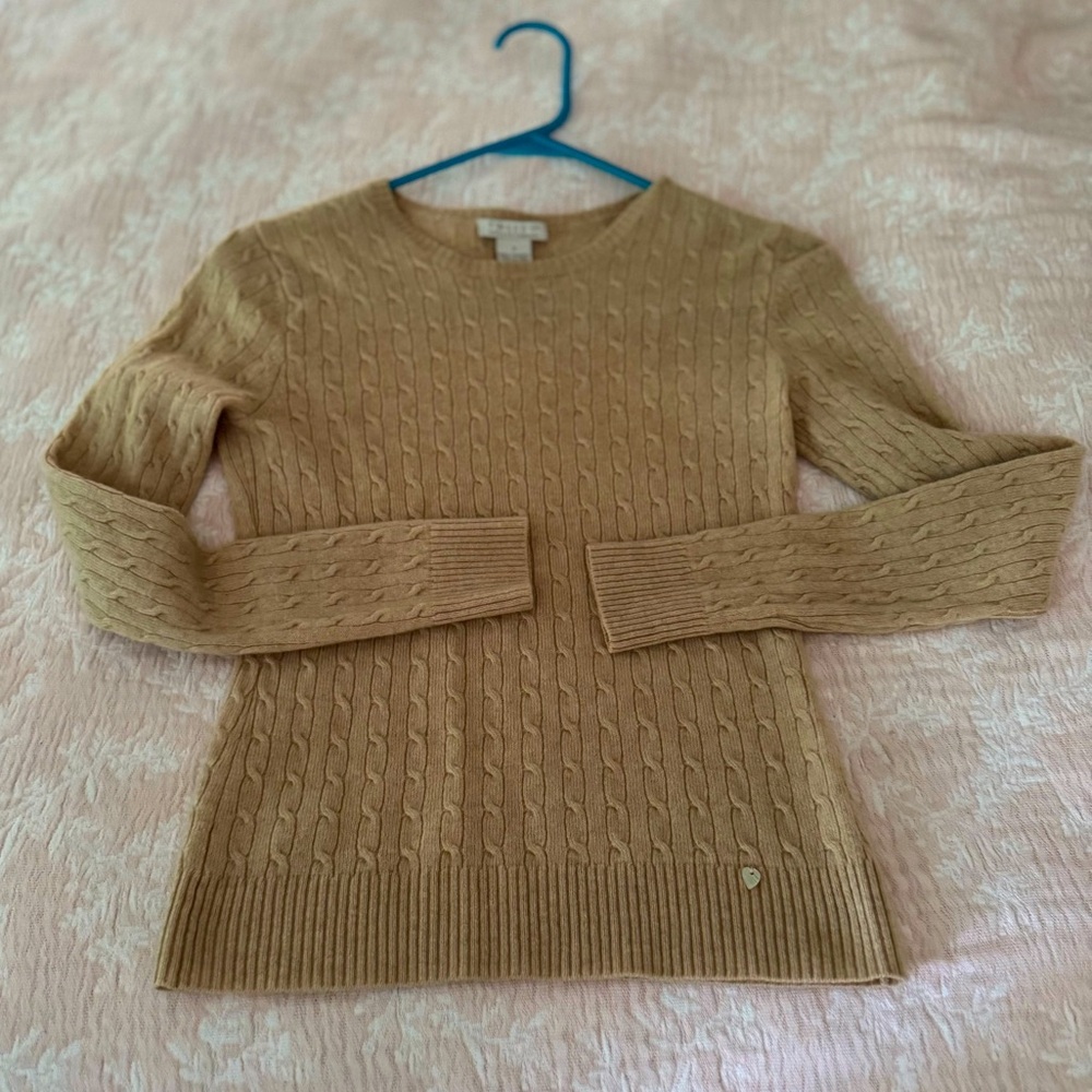 Women's Cable Knit 100% Cashmere Sweater - Tan